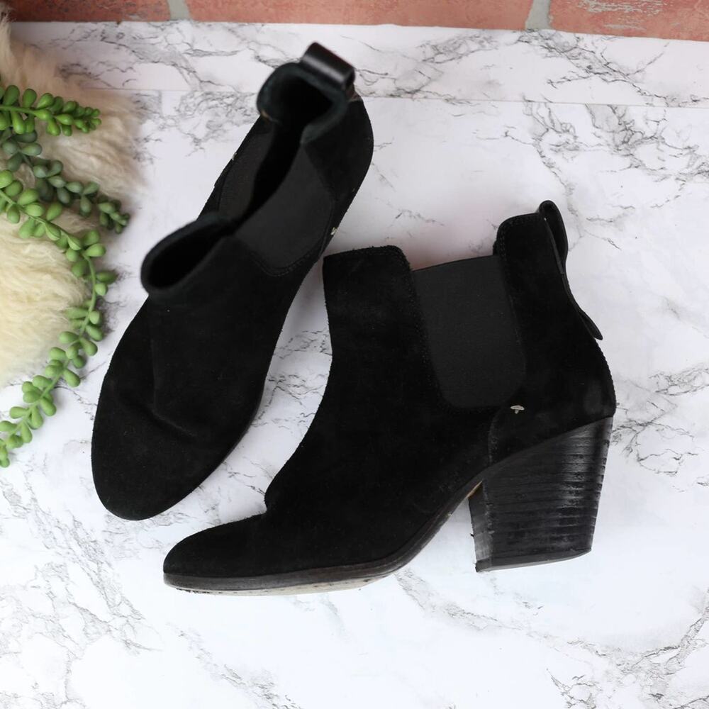 Rag & Bone Devon Black Suede Leather Pull on Ankle Boots Size 39.5